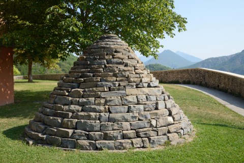 Land Art or Art Installation. Cairn by Andy Golsworthy in the Grounds or Garden of the Musée Promenade Park & Museum Digne-les-Bains Provence France