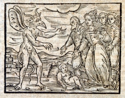 Woodcut illustration from a 1626 Edition of 'Compendium Maleficarum, by Francesco Maria Guazzo. Compendium Maleficarum was a witch-hunter's manual written in Latin, and published in Milan, Italy in 16...