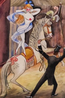 Painting titled "Circus Scene (Riding Act)" (Zirkusszene, Reitakt) by Otto Dix dated 1923