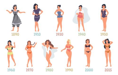 Swimming suit evolution, vector flat isolated illustration
