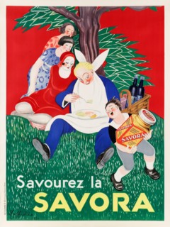 French Poster – Artwork by Leonetto Cappiello. High resolution. Digitally enhanced / improved. "Savourez la Savora" 1930 (mustard-based condiment)