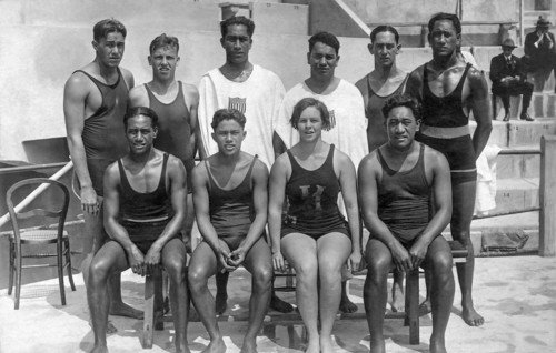 Hawaiian swim team at the 1924 Summer Olympics in Paris, France. Duke Kahanamoku, the Father of Modern Surfing, was a contestant (along with two of his brothers) and took silver in the 100-meter frees...