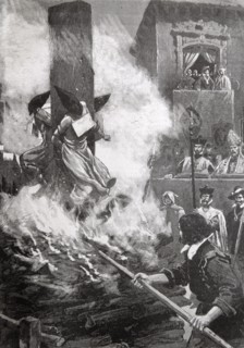 Burning Heretics, Apostates, Witches or Unbelievers at the Stake during the Spanish Inquisition Spain. Vintage Illustration or Engraving