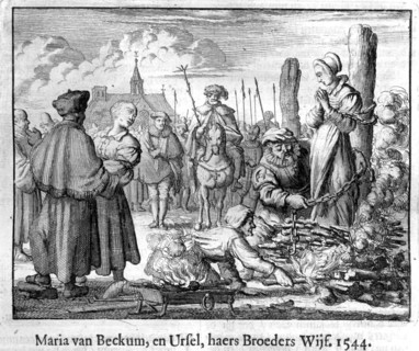 Burning of a witch in Holland. Woodcut 1544