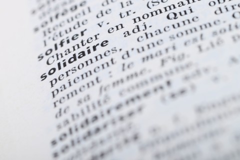 Close up of french dictionary at the word Solidary