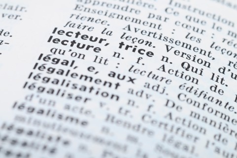 Close up of french dictionary at the word Reading