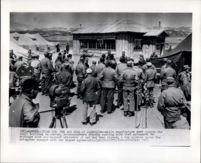 Apr. 12, 1953 - Waiting For The Big News At Panmunjom: While negotiators meet inside the small building in center, corresponded