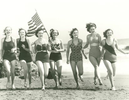 Patriotic women at the beach (OLVI008_OU075_F)