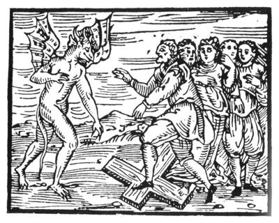 COMPENDIUM MALEFICARUM  Woodcut from the 1608 book on witches by Francesco Guazzo showing people renouncing Christ for the Devil