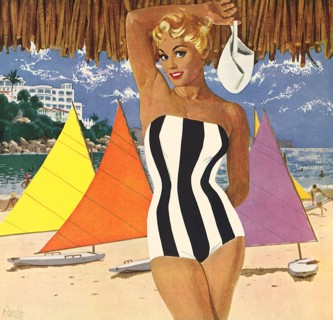 Woman in Bathing Suit on Beach