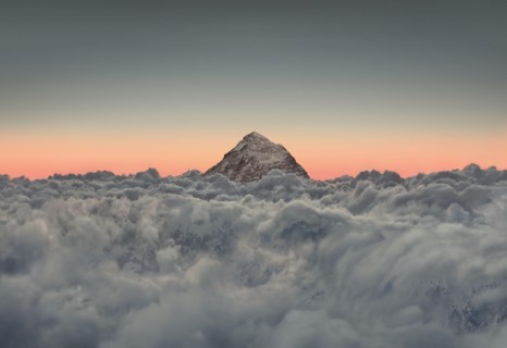 Aerial of Mount Everest over a sea of clouds, Nepal, Asia