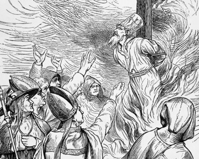 Constitutio Criminalis Carolina. Witchcarft should be executed with fire. 1580-1680. Engraving by Germania, 1882.