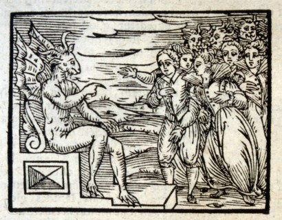 Woodcut illustration from a 1626 Edition of 'Compendium Maleficarum, by Francesco Maria Guazzo. Compendium Maleficarum was a witch-hunter's manual written in Latin, and published in Milan, Italy in 16...