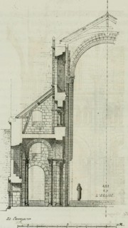 . Description de l'abbaye du Mont Saint-Michel et de ses abords : précédée d'une notice historique. H. — Plan dnae tra^..- de la Nef romane. i. La voûte qui existe aujourdhui est moderne; elle a été f...