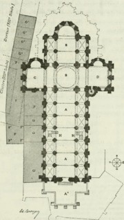 . Description de l'abbaye du Mont Saint-Michel et de ses abords : précédée d'une notice historique. gure 20 donne le plan de lÉglise après son achève-ment, en 1135, el des bâtiments abbatiaux à la mêm...