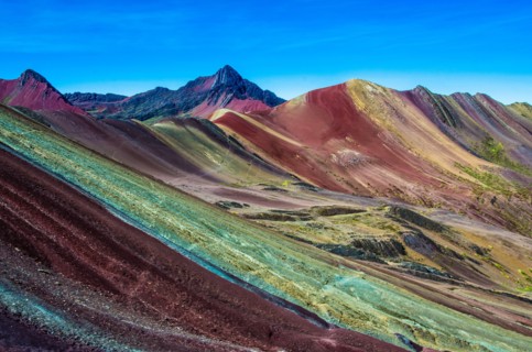 Vinicunca, Peru - Rainbow Mountain (5200 m) in Andes, Cordillera de los Andes, Cusco region in South America. Mountains Peru landscape