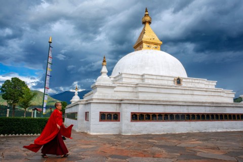 Sangchhen Dorji Lhendrub Choling Nunnery a Buddhist Nuns College and temple stupa Punakha Bhutan. Sangchchen Dorji Lhuendrup nunnery is a large temple