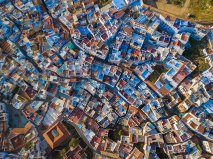 Aerial of famous blue city Chefchaouen