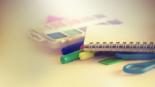School supplies on light background