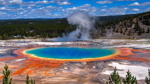 Grand Prismatic Spring from Fairy Falls Trail, Yellowstone National Park, Wyoming, USA