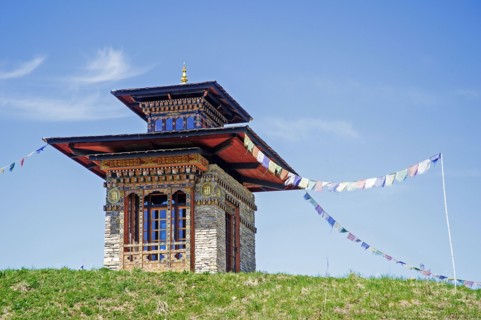 Bhutan temple at castle garden Dennenlohe, Germany, Bavaria, Middle Franconia, Mittelfranken