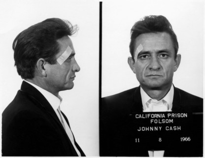 1966 , 8 november , USA :  Mugshot of rock'n roll singer and composer JOHNNY CASH ( 1932 - 2003 ), taken at Folsom Prison , California , the first time he performed there, apparently taken as a joke w...