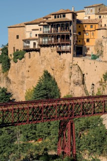 Casa Colgada or Hanging Houses, now housing the Museum of Spanish Abstract Art and el Saint Pablo bridge in Huecar river, Cuenca city, la Mancha Spain
