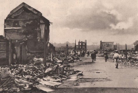 Japan Earthquake 1923: Post-fire scene at Jimbocho street, Kanda Ward, Tokyo
