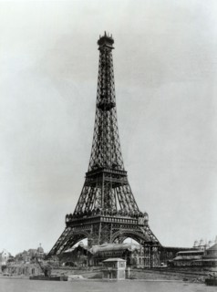 The 19th century vintage photo of construction work of the Eiffel Tower. March 1889. Paris, France.