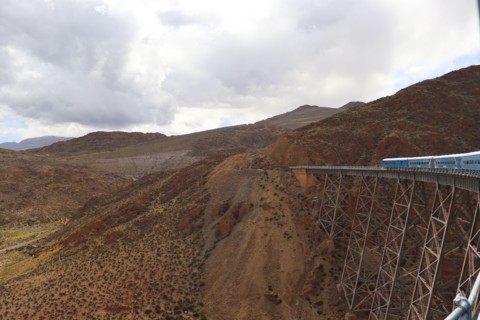 san Antonio de los Cobres, Salta, Argentina. Enero 2022.Train to the clouds crossing the La Polvorilla Viaduct