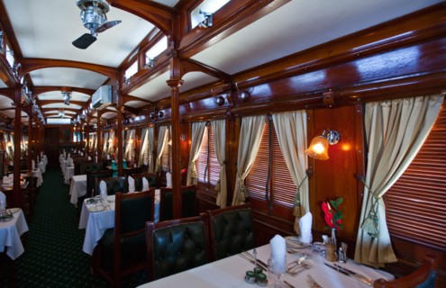 South Africa, the restaurant of the Rovos Rail luxury train travelling between Cape Town and Pretoria
