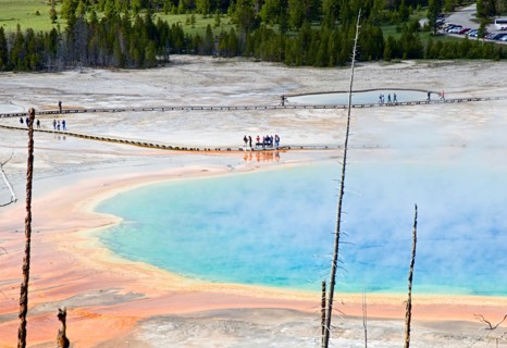 Overhead view of Grand Prismatic Spring in Yellowstone National Park