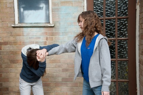 Older girl bullying a younger child