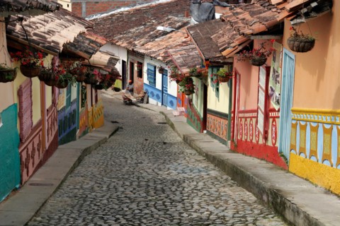 Frescolike adornment of  traditional houses in the pleasant holiday town of Guatapé near Medellin, Colombia, South America