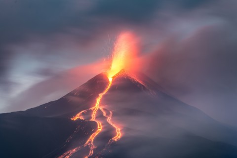 Lava flows from an eruption at Mt Etna volcano