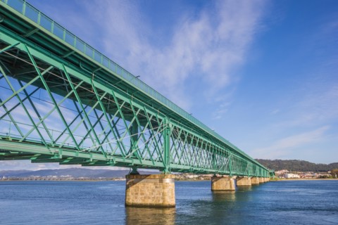 Green steel bridge in Viana do Castelo, Portugal