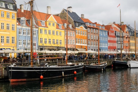 Colourful townhouses along Nyhavn canal in Copenhagen, Denmark