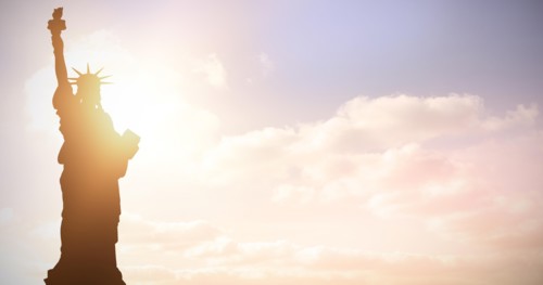 Composite image of focus on liberty statue