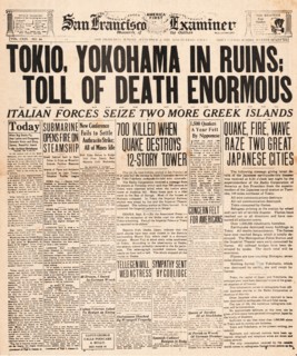 1923 San Francisco Examiner front page Japan hit by massive earthquake