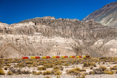 Train to the clouds (tren a las nubes) traveling trough the Altiplano, Salta Province, Argentina