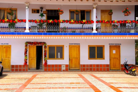 Colorful priest's house near to Rock Temple in Medellin , Colombia