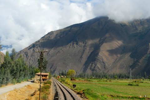Railroad Tracks through the Andes Mountains in Peru, between Cusco and Machu Picchu