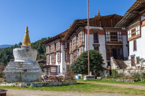 Bumthang, Bhutan.  Kurje Lhakhang Buddhist Temple and Monastery.