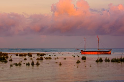 Sunrise on the beach, Morondava, Madagascar west coast. Beach holidays. Ocean landscape.