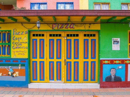 Guatape, Colombia. Typically colourful buildings in Guatape Colombia