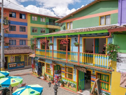 Guatape, Colombia. Typically colourful buildings in Guatape Colombia