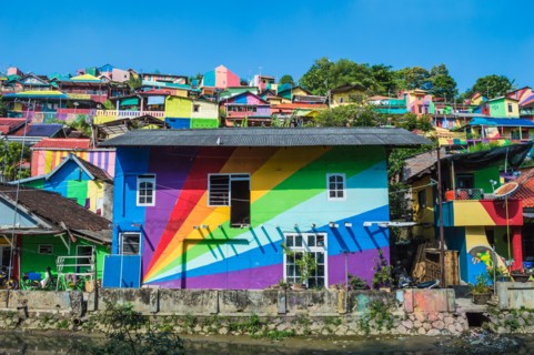 Semarang, Indonesia - 25th May 2017: Rainbow painted house in Kalisari Rainbow Village (Kampung Pelangi Kalisari), in Semarang, Indonesia.