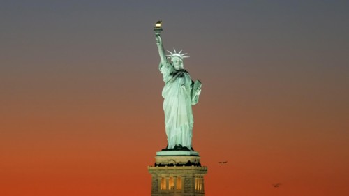sunset close up of a beautiful statue of liberty in new york
