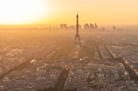 cityscape of paris in the dusk with eiffel tower
