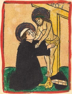 German 15th Century, (artist), Saint Bernard of Clairvaux, c. 1470/1475, woodcut, hand-colored in black, yellow, green, orange, gold, and red